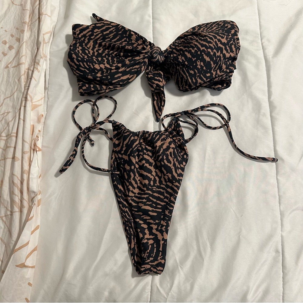 Skatie Black and Brown Tie-Front Animal Print Bikini